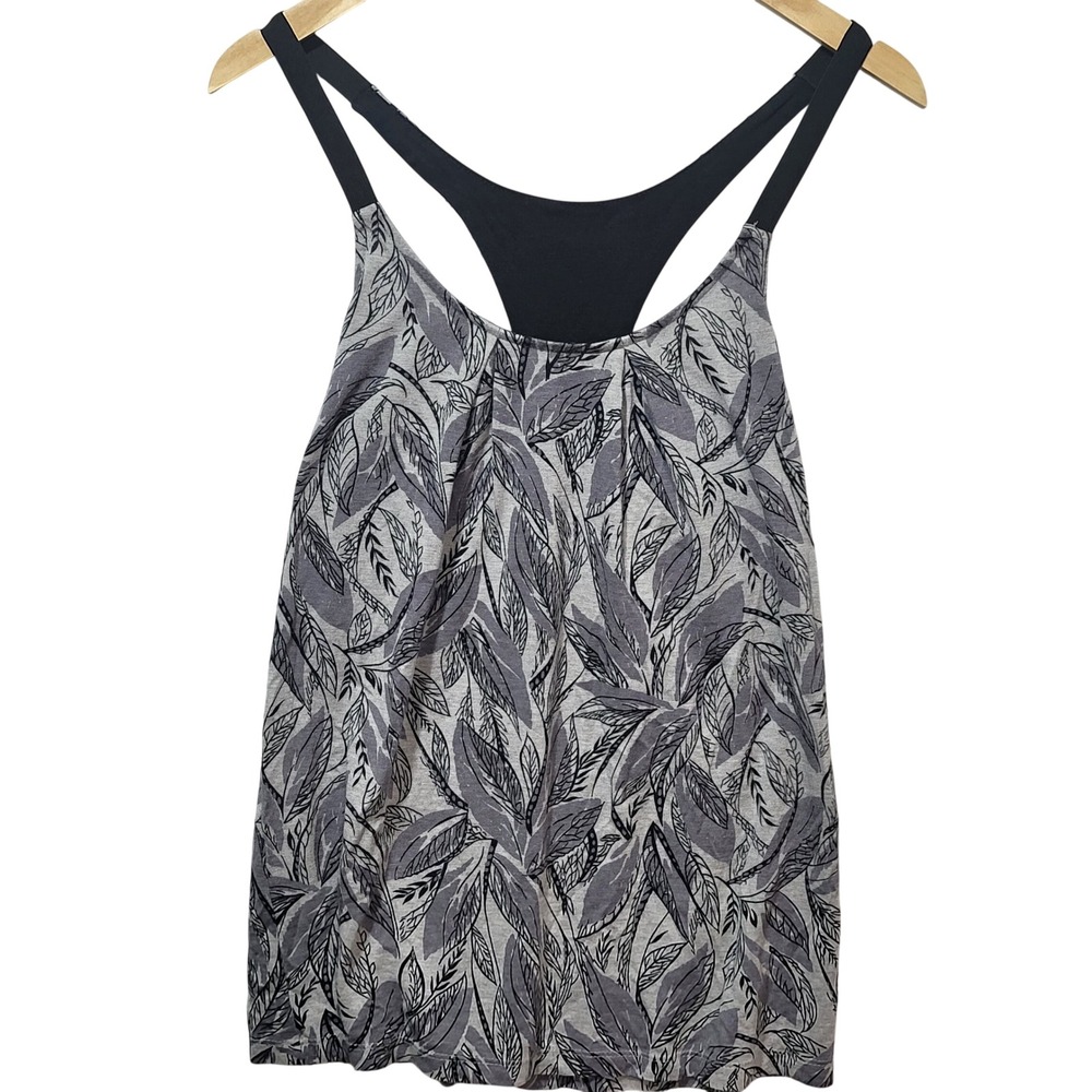 Charlotte Russe Womens Grey Black Leaf Print Racerback Tank Top Sleeveless Small